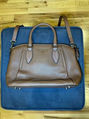 Michael Kors Leather Satchel in Cognac Brown with Gold Hardware